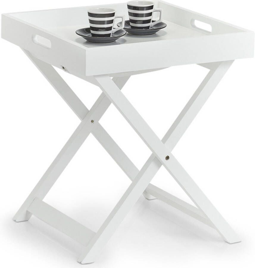 Zeller Wit bijzettafeltje met dienblad van hout 40 x 40 cm Keukenbenodigdheden Dranken eten serveren Serveerbladen dienbladen met poten Bijzettafeltje koffietafeltje met dienblad