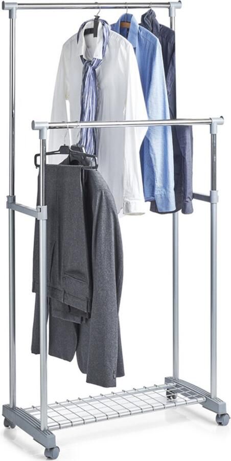 Zeller Mobiel kledingrek verstelbare dubbele stang 107 cm Kleding opbergers opbergen Kledingrekken Rommelmarkt rekken Tijdelijke kledingkasten rekken - Foto 2