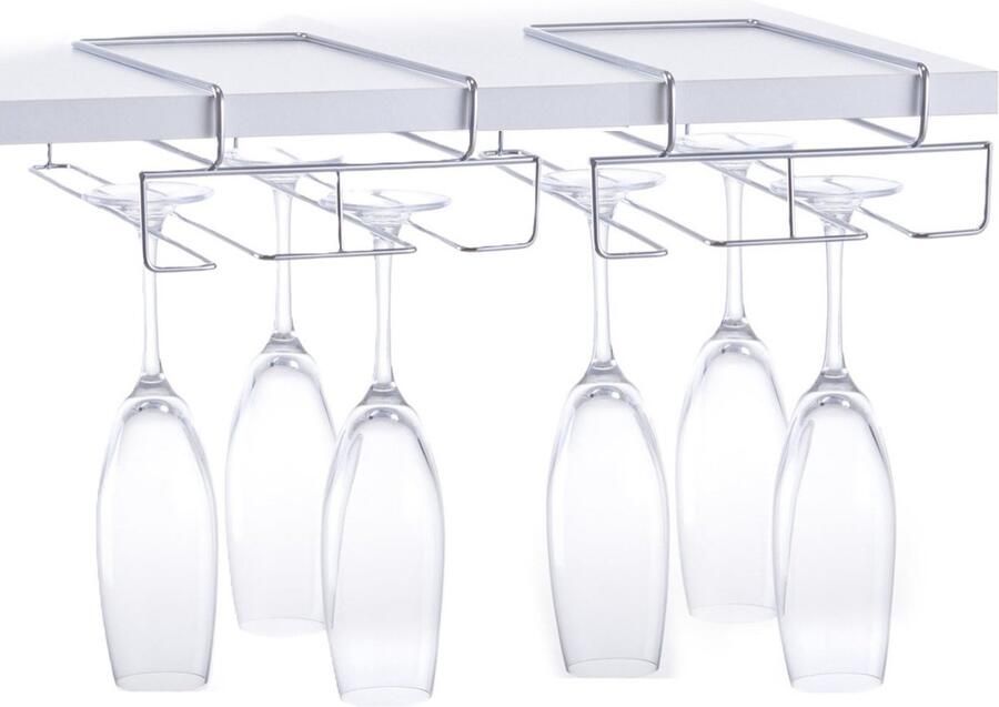 Zeller Wijnglazen houder Zilverkleurig Ophangbaar aan Plank Voor 8x Glazen 18 x 28 x 7 5 cm