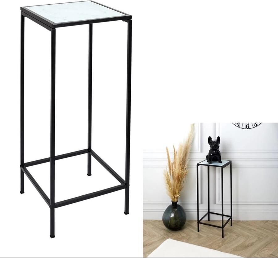 ZEN Home Bijzettafel Ijzer Glazen blad 30x30x70cm Zwart