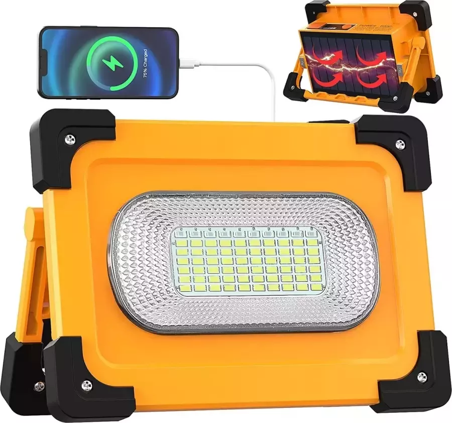 Zen Light Flightmode 80W Solar Oplaadbare LED Werklamp met Zonnepaneel 4 Modi Draagbare LED Schijnwerper USB Power Bank IP65 Waterdichte Emergency Outdoor Beveiligingslichten voor Auto Reparatie Camping Wandelen Vissen