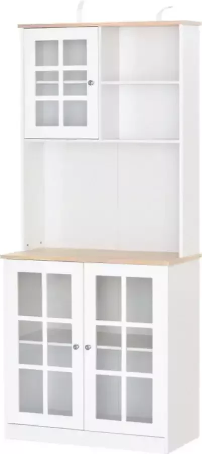Zenzee Keukenkast Buffetkast Opbergkast Servieskast Vitrinekast Hoge kast Wit 80W x 37D x 183H cm