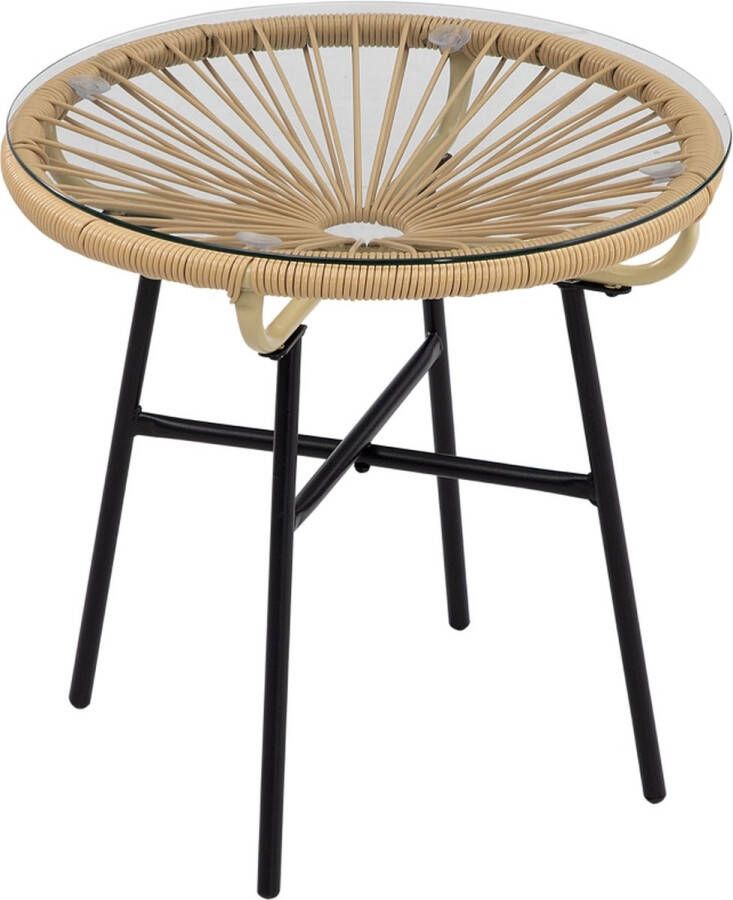 Zenzee Ronde tuintafel boho style Salontafel rond Bijzettafel Tafel Beige 50 cm x 50 cm x 50 cm