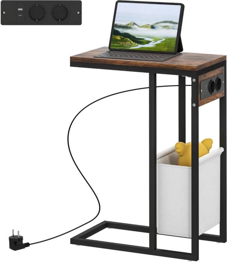 Zenzee Bijzettafel met stopcontact Computertafel met USB-aansluiting Tafeltje Banktafel Laptop standaard