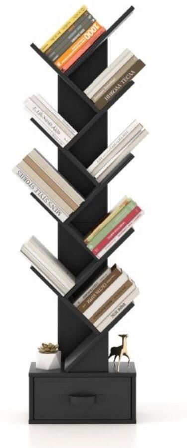 Zenzee Boekenkast Boekenplank 8 Schappen Met Lade Zwart 38 x 22 x 150 cm