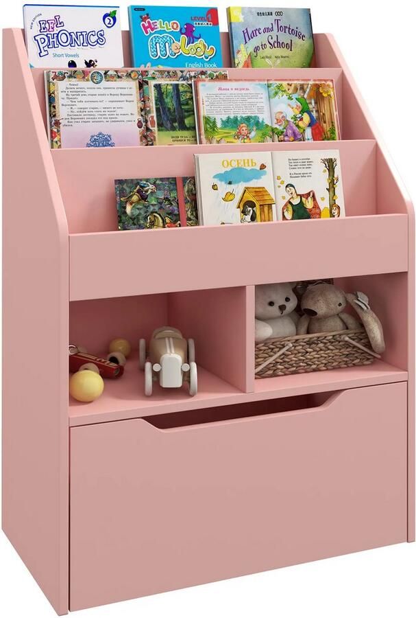 Zenzee Boekenkast kinderkamer Kast Opbergkast met opbergkist Roze 60 x 29 9 x 90 cm