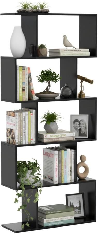 Zenzee Boekenkast – Vakkenkast – Roomdivider – Opbergkast Wandkast Zwart 158x70x24cm