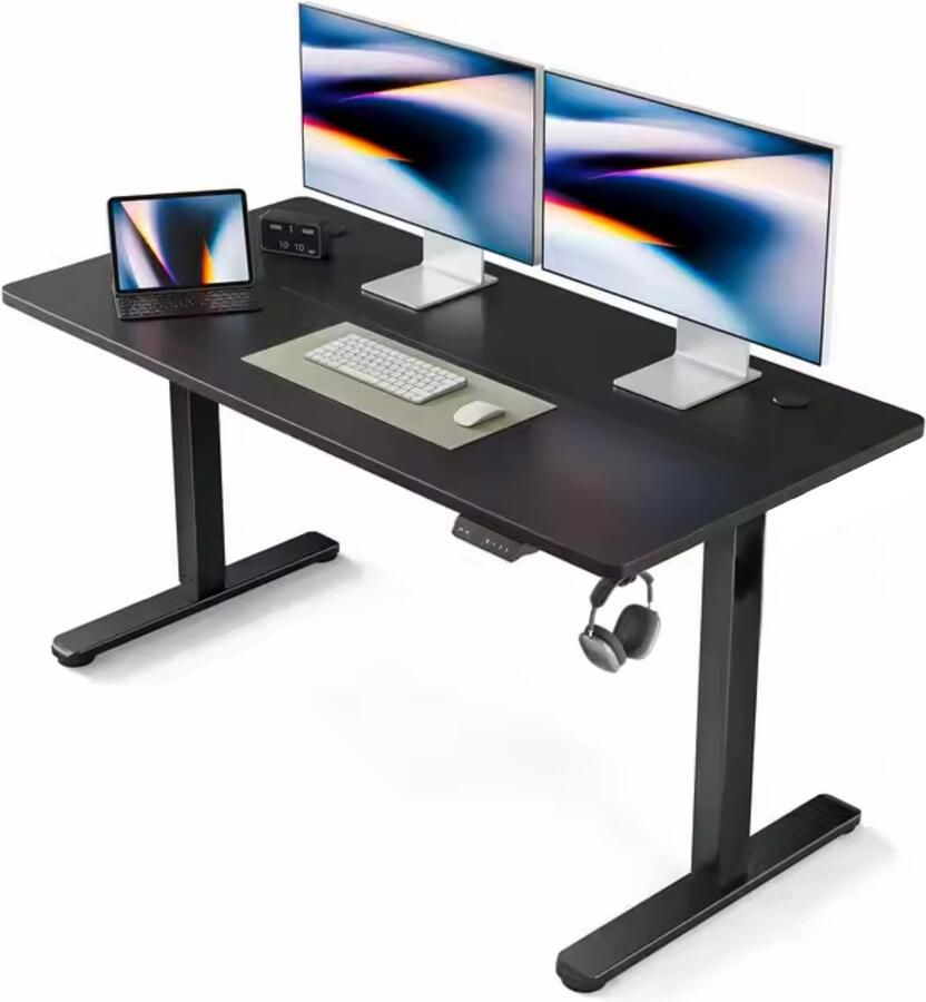 NiceGoodz Elektrisch verstelbaar bureau Zit sta bureau Zit sta bureau elektrisch Bureau 140 x 60 cm Zwart Hout