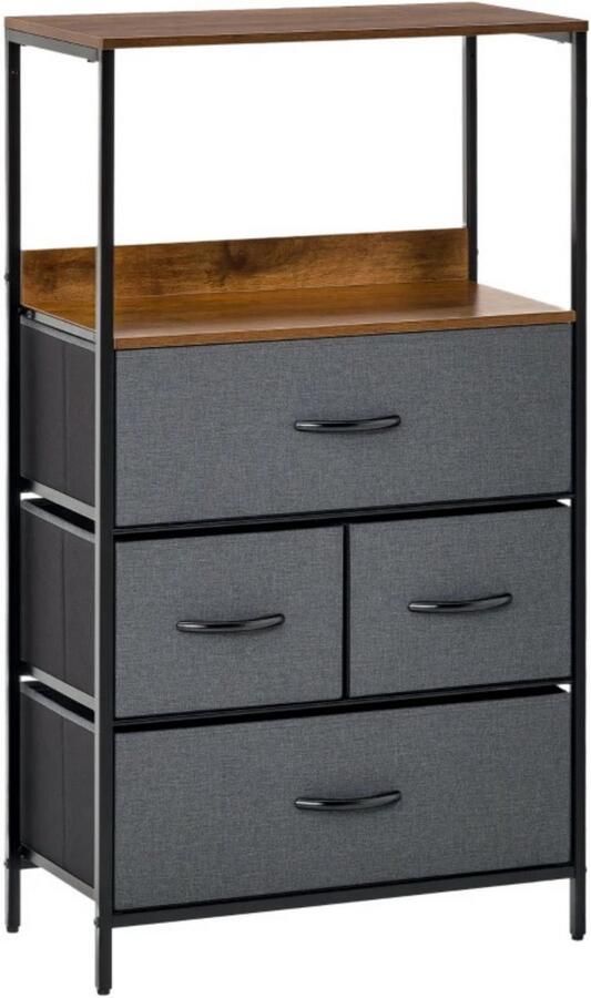 Zenzee Opbergkast met stoffen lades Ladekast Kast Slaapkamer kast Dressoir Industrieel 58cm x 29cm x 103cm