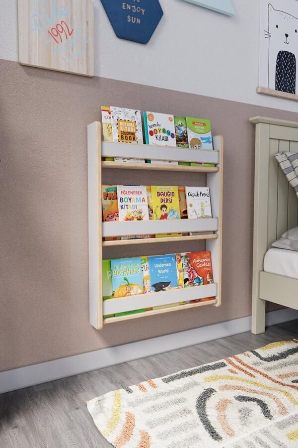 Zeo Wood Boekenkast Kind Boekenrek Kind Boekenrek Kinderkamer Kinderboekenkast Montessori Boekenkast 3 Niveaus Wit