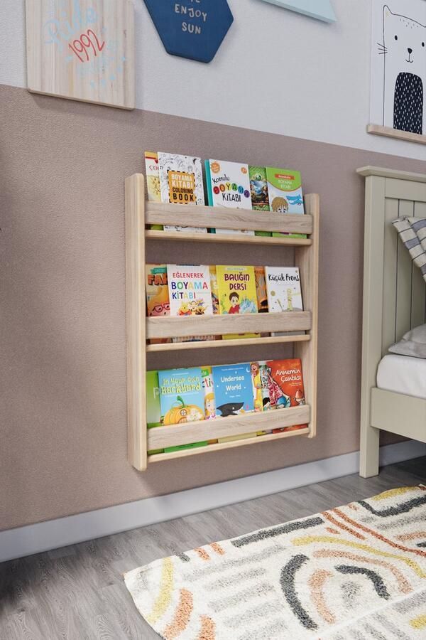 Zeo Wood Boekenkast Kind Boekenrek Kind Boekenrek Kinderkamer Kinderboekenkast Montessori Boekenkast 3 Niveaus Houtkleur