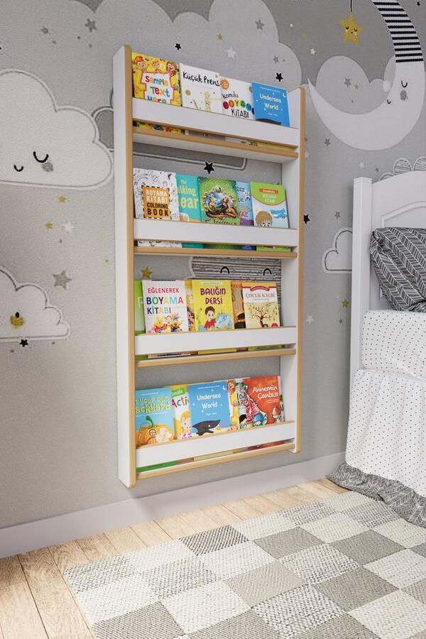 Zeo Wood Boekenkast Kind Boekenrek Kind Boekenrek Kinderkamer Kinderboekenkast Montessori Boekenkast 4 Niveaus Wit