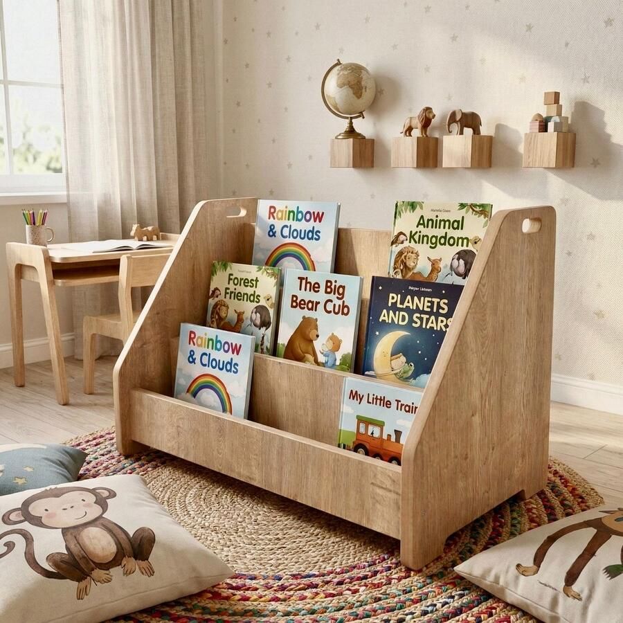 Zeo Wood Boekenkast Kind Boekenrek Kind Boekenrek Kinderkamer Kinderboekenkast Montessori Boekenkast Houtkleur Boekenkast Staand