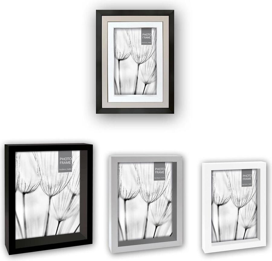 Zep TR245 Fotolijstset MDF Hout Zwart Zilver Wit Tafel Muur 10 x 15 cm Rechthoekig