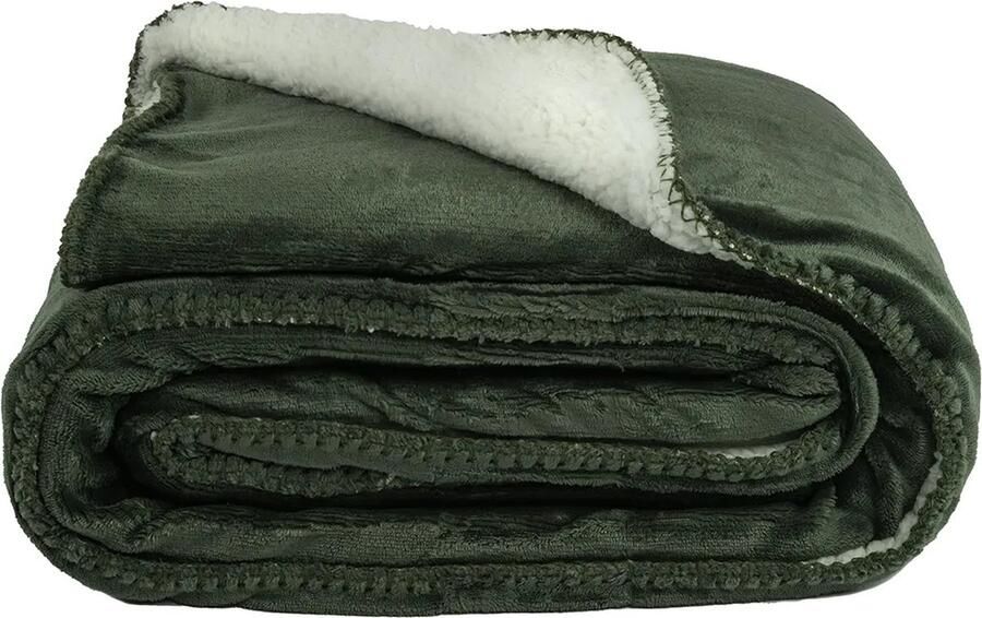 Zest Fleece deken Fleece plaid Donker groen Zachte vachtzijde binnenkant Pluist niet Stevige kwaliteit Plaid voor op de bank bed of woonkamer decoratie 200 x 150 cm Houdt warmte goed vast warme crème-witte vachtzijde