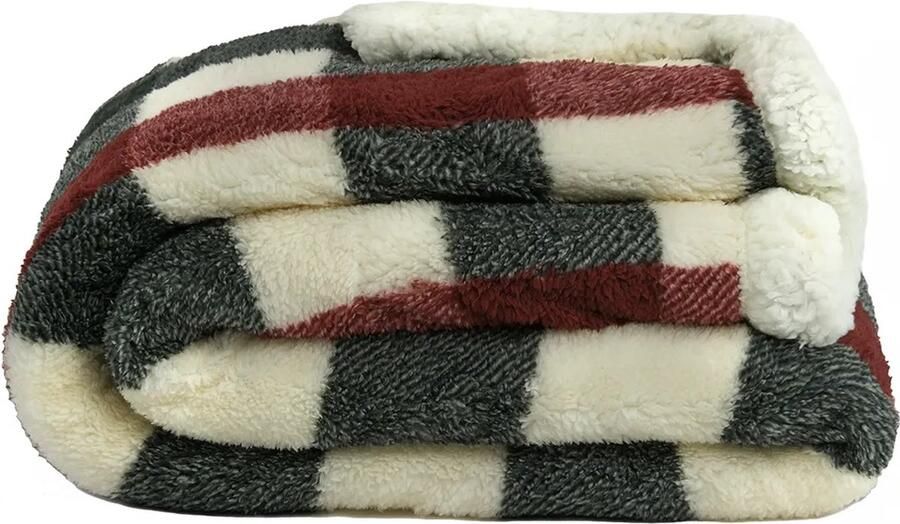 Zest Fleece plaid Extra zacht plaid Ruit Rood wit zwart 150x125 cm Teddy & Vacht zijde Perfect voor op de bank Heel warm en zacht Dubbele voering Perfect voor op de bank Fleece plaid Fleecedeken