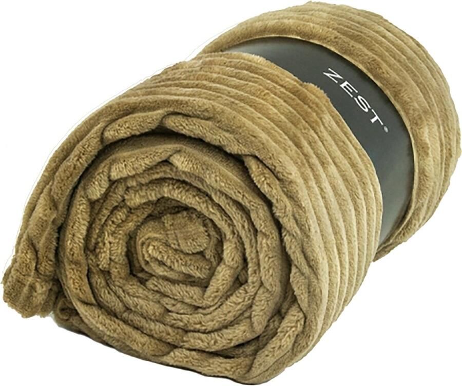 Zest Fleece plaid groot plaid voor op de bank Caramel 200x150cm Ribbelstructuur & Extra Groot 100% polyester warm en zacht- Perfect voor op de bank Fleeceplaid - Foto 2