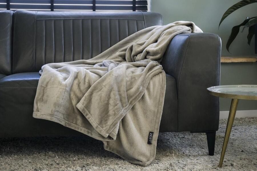 Zest Fleece plaid Super zacht en groot plaid Taupe 200x200 cm Flanel & Extra Groot Heel warm en zacht- Perfect voor op de bank Fleecedeken Fleeceplaid Pluist niet GAEVE - Foto 2