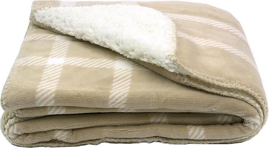 Zest Fleece deken Ultiem zacht fleece plaid Vachtzijde aan de binnenkant Vacht ruit beige 150 x 125 cm Zachte touch en warme uitstraling Comfort op de bank