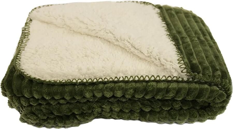 Zest Fleece plaid Super zacht fleece plaid Voor op de bank Olijfgroen 125x150 cm Vacht zijde Heel warm en zacht Ribbel structuur buitenkant en extra zachte zijde binnenkant- Fleeceplaid Fleecedeken Pluist niet