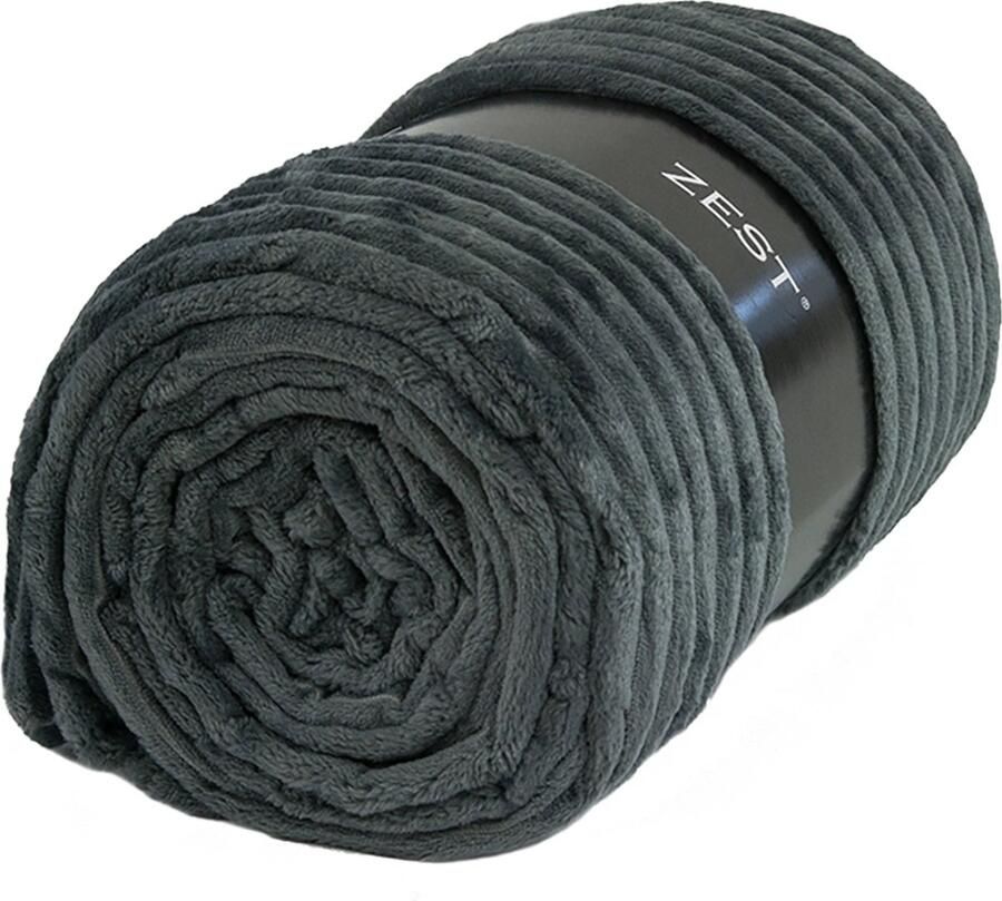 Zest Fleece plaid voor op de bank Ribbelstructuur & Extra Groot Donkergrijs 200x150 cm 100% polyester warm en zacht- Perfect voor op de bank Fleeceplaid GAEVE