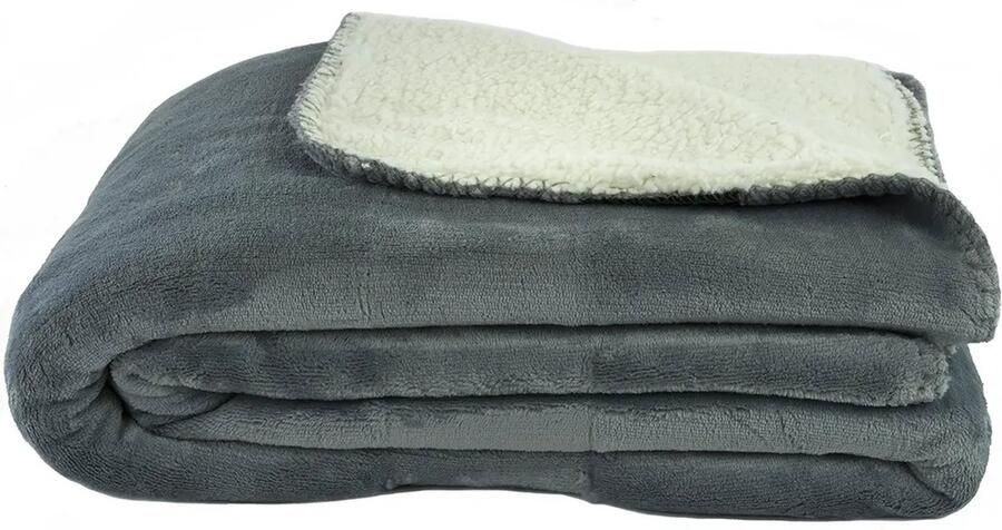 Zest Fleece deken Zacht en warm fleece plaid Vachtzijde binnenkant Lichtgrijs 150x125 cm Flanel buitenkant Perfect voor op de bank