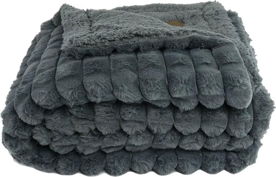 Zest Fleece plaid Zacht plaid voor op de bank Donkergrijs 150x125 cm Super zachte vacht zijde binnenkant- 100% polyester Blokmotief Heel warm en zacht- Fleeceplaid GAEVE