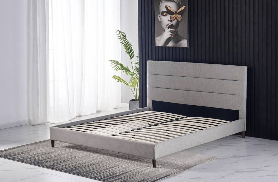 Geen merk Bed Sanny 180x200 cm Bed met Lattebodem Bed in grijs stof Tweepersoonsbed zetelsenbedden