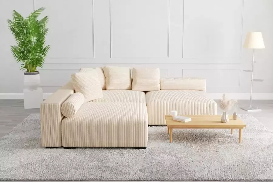 Zetelsenbedden.be Bigsofa Lazy xxl ultradiepe chillsofa corduroy ribstof Beige volledig modulair Big sofa Creëer een Hoekbank naar wens