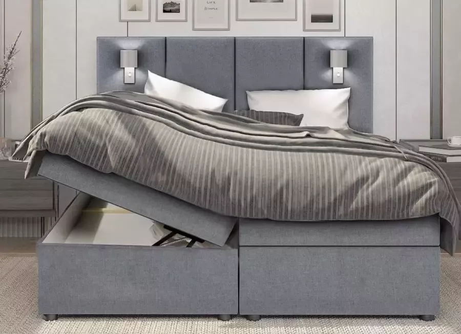 Geen merk Boxspring Bed Palma met opbergruimte en Led verlichting 140x200 cm