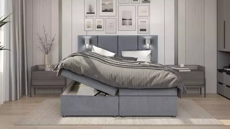 Geen merk Boxspring Bed Palma met opbergruimte en Led verlichting 180x200 cm