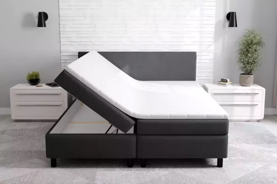 Geen merk Boxspring compleet Met opbergruimte Erolla 140x200 cm zwart stof zetelsenbedden.be Compleet bed met matras en topper bed storage