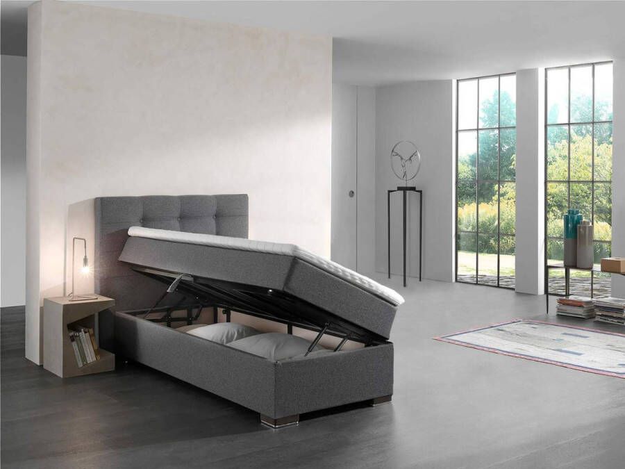 Geen merk boxspring met opbergruimte- 90x200cm- grijs stof- compleet boxspring met matras en topper- zetelsenbedden