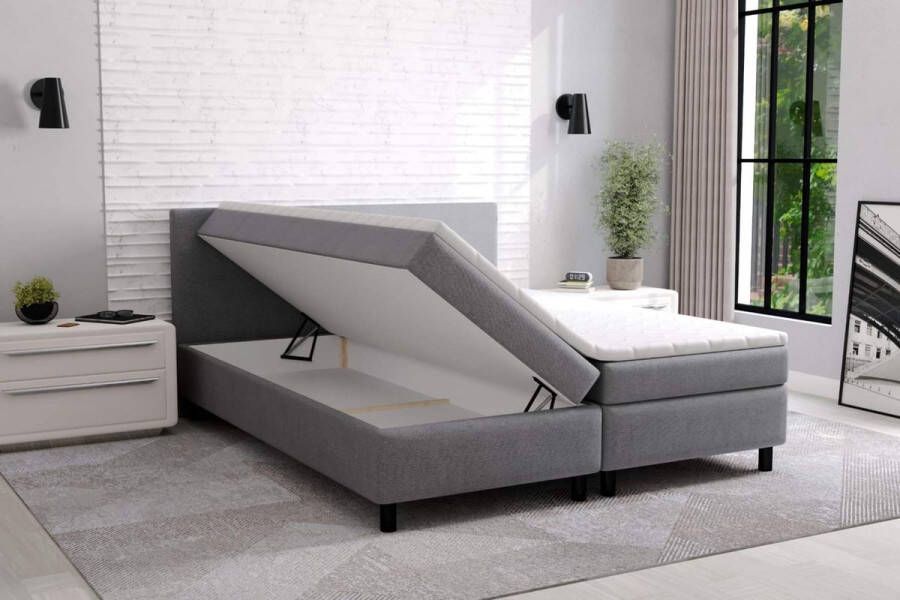 Geen merk boxspring promo- 140x200cm- grijs stof- met opbergruimte- met matras en topper- zetelsenbedden