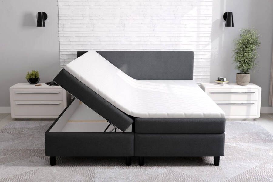 Zetelsenbedden.be Boxspring Promo 160cm compleet Boxspring met matras en topper Tweepersoonsbed met opbergruimte zwart structuurstof