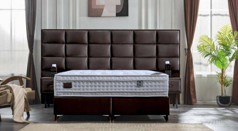 Geen merk boxspring bed grand- 90x200- eenpersoonsbed met opbergruimte- complete boxspring bed- vaste matras- topper 4cm inclusief- velvet antraciet