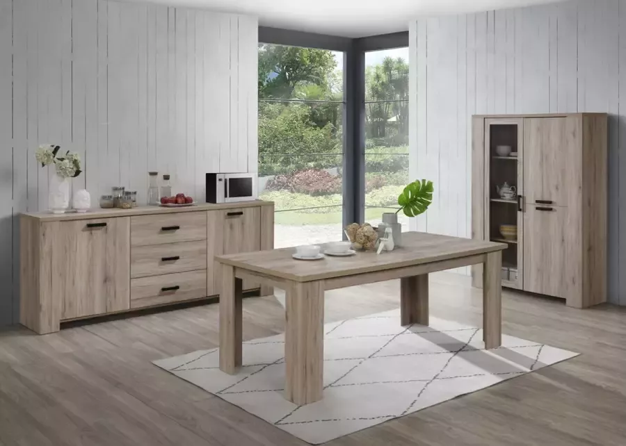 Geen merk eetkamer chicago compleet set- dressoir- eettafel- vitrine kast- eiken bruin- zetelsenbedden