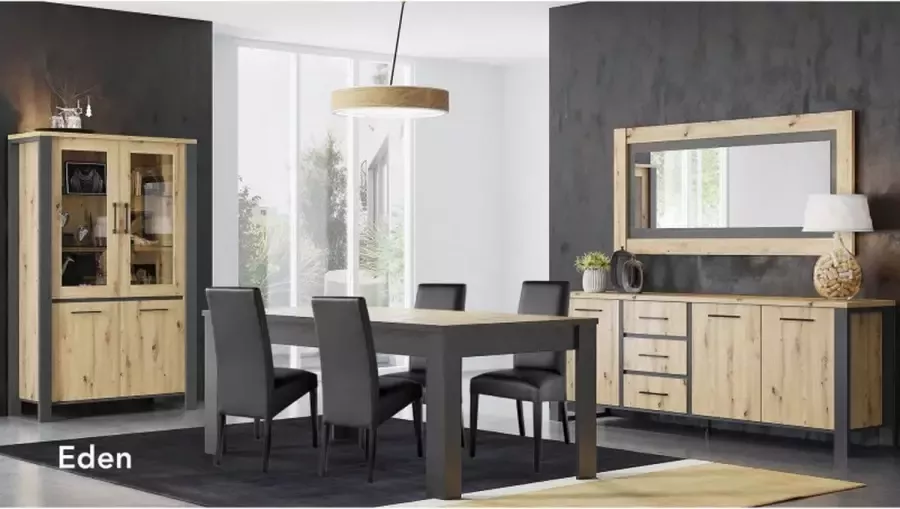 Geen merk Eetkamer Compleet Eden dressoir + eetkamertafel + vitrine compleet set zetelsenbedden- woonkamer meubelen - Foto 1