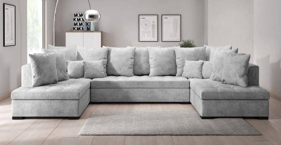 Zetelsenbedden.be Hoekbank Lisa U Lichtgrijs stof Grote hoeksalon wooneiland landelijke zitbank Xl zetelsenbedden - Foto 2