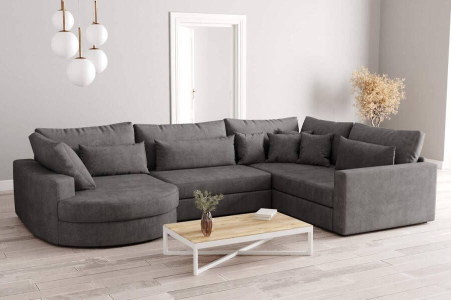 Geen merk hoekbank lorenza- ronde lounge ultra luxury links- waterafstonde stof donkergrijs- hoeksalon lounge links - Foto 2