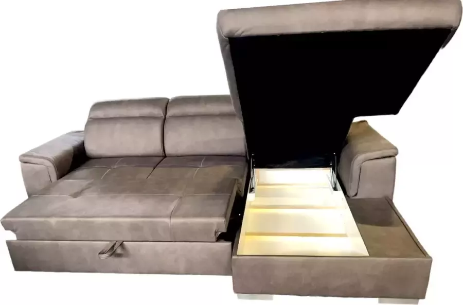 Geen merk Hoekbank Lyon Rechts met bedfunctie en opbergruimte Hoeksalon in afkuisbare taupe microvezelstof met slaapfunctie en opberg zetelsenbedden - Foto 2