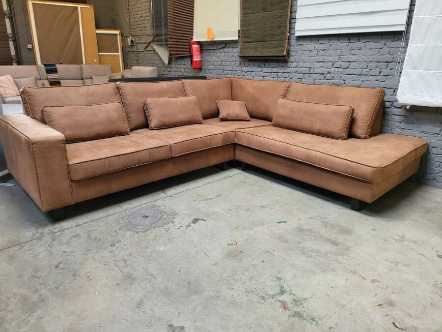 Zetelsenbedden.be Hoekbank Torino ultracomfy hoeksalon Rechts lounge Camel microvezelstof afkuisbaar Promo