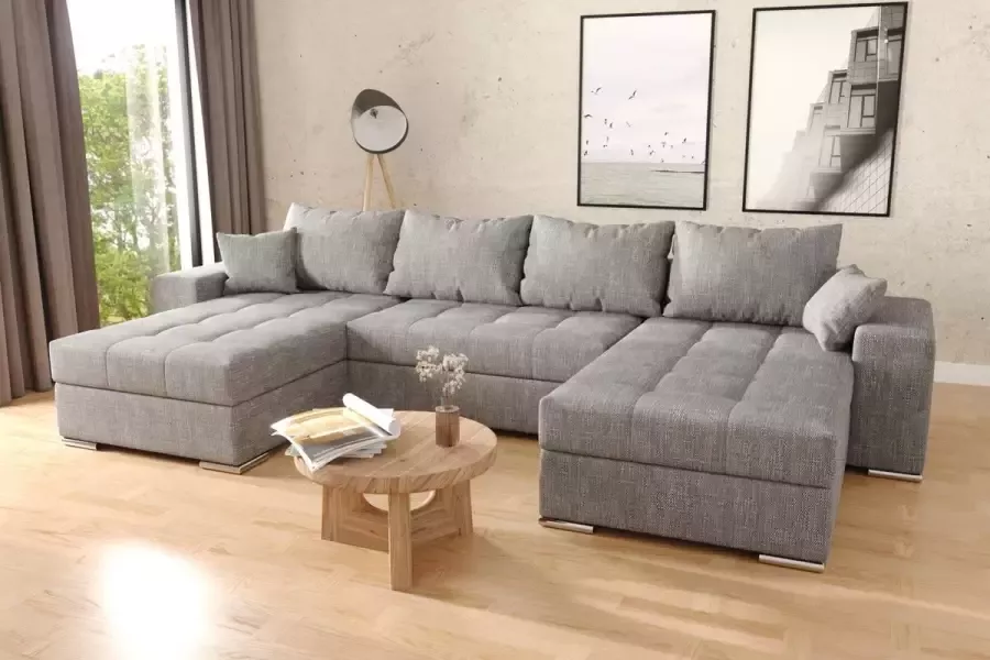 Zetelsenbedden.be Hoekbank Hoekzetel Rosa Structuurstof Lichtgrijs 6 zitsbank links of rechts modulair Hoeksalon promo