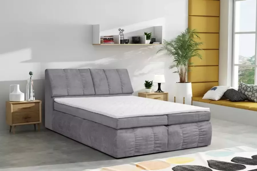 Geen merk Boxspringbed grand- 140x200- met opbergruimte- met vaste matras- inclusief topper 4cm dik antraciet velvet - Foto 2