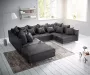 Geen merk Hoekbank Denver Vintage Black Hoeksalon Met Poef Wooneiland - Thumbnail 1