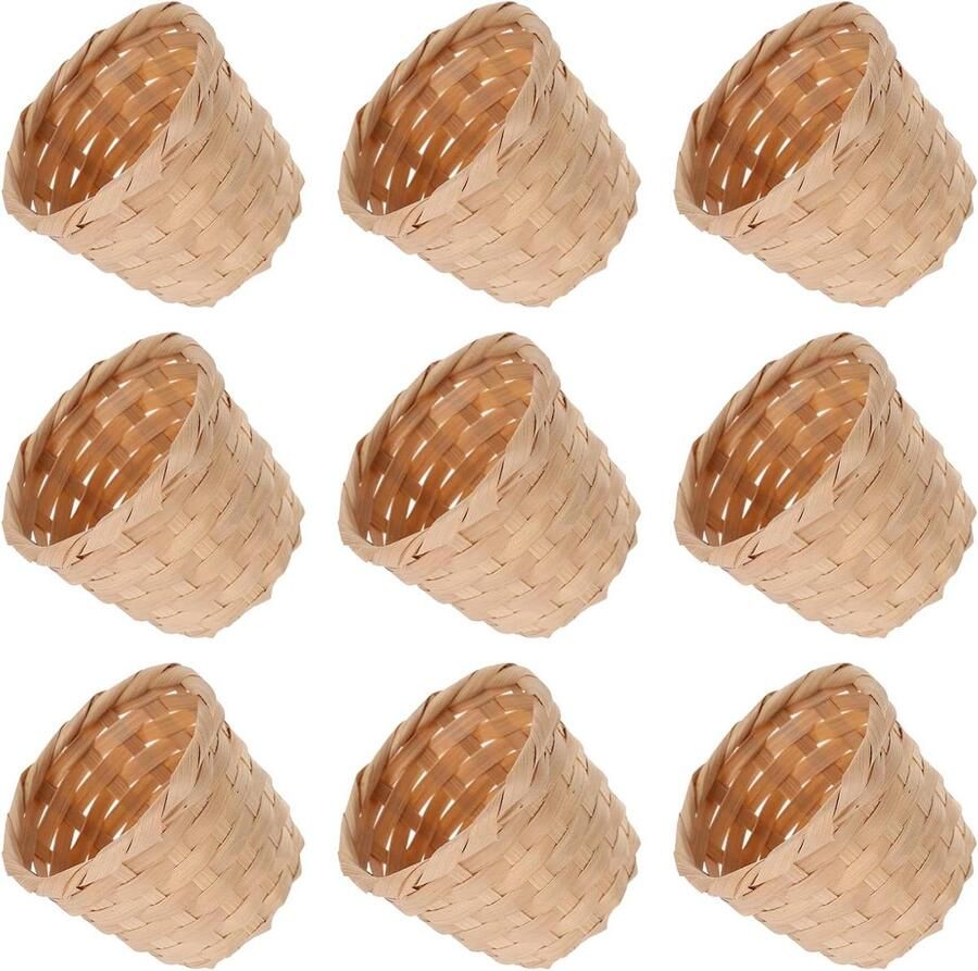 Zeynomax 10 Mini Gevlochten Manden Voor Snoep en Decoraties Handgemaakt Ideaal Voor Gastgeschenken Set van 10 (9 x 9 x 7 5 cm)