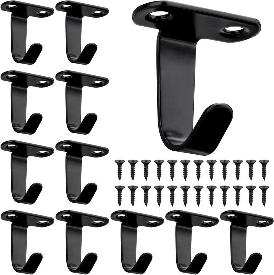 Zeynomax 12 Roestvrijstalen Plafondhaken voor Ophangen Kleding Garderobe met 24 Bouten Zwart Seizoen vogelhuisje lantaarns in plafondmand boot met zwarte schroefhaken