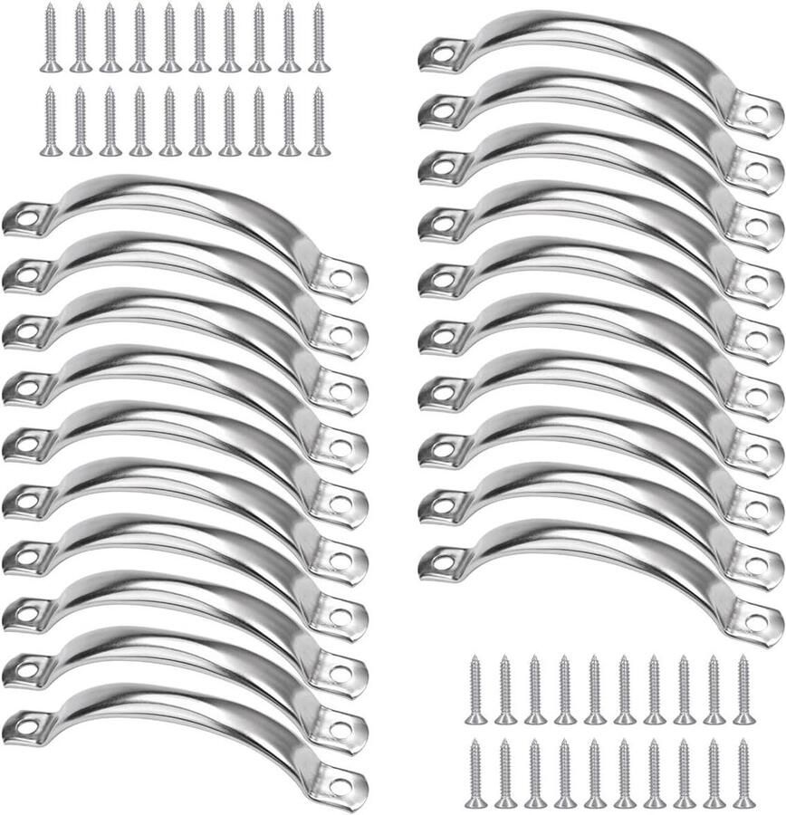 Allecto Plus 20 stuks Boogvormige aluminiumlegering handgrepen met schroeven Waterdicht en roestbestendig Voor keuken garderobe lade badkamer en slaapkamer 3.7 * 0.5 Inch