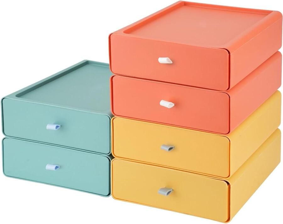 Zeynomax 6-pack opbergladen voor desktop organizer met grote capaciteit stapelbare opbergladen voor elke ruimte 3 kleuren ideaal voor kamer slaapzaal kantoor en badkamer