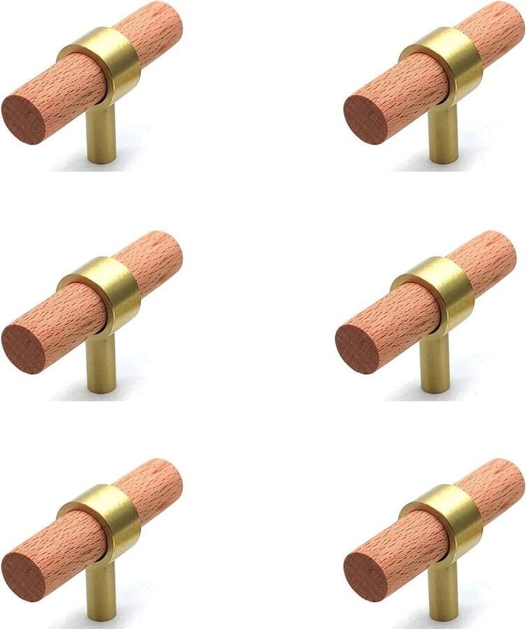 Zeynomax 6 stuks houten handgrepen voor keukenkasten en meubels